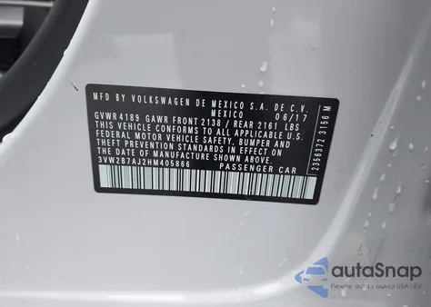 2017 Volkswagen Jetta 1.4T S из США, поврежденный, VIN 3VW2B7AJ2HM405866